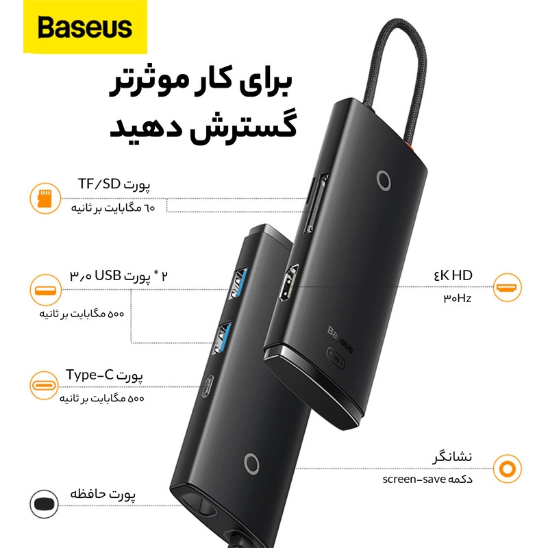 هاب 6 پورت usb-c باسئوس مدل WKQX050001