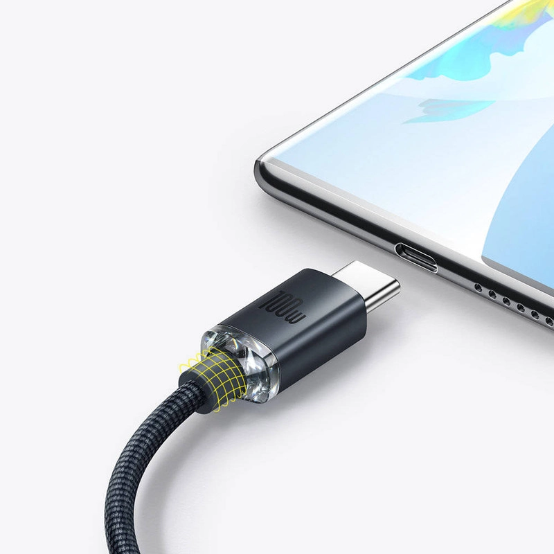 کابل تبدیل USB به USB-C باسئوس مدل Crystal Shine 100W طول 1.2 متر - آبی