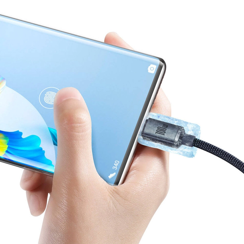 کابل تبدیل USB به USB-C باسئوس مدل Crystal Shine 100W طول 1.2 متر - آبی