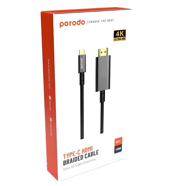 کابل تبدیل USB-C به HDMI پرودو مدل 4KHDCBK طول 1.8 متر