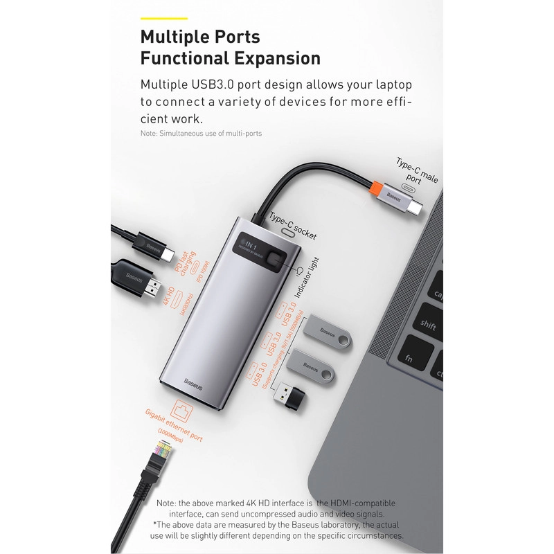 هاب 8 پورت USB-C باسئوس مدل CAHUB-CV0G - خاکستری
