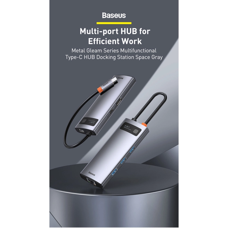 هاب 8 پورت USB-C باسئوس مدل CAHUB-CV0G - خاکستری