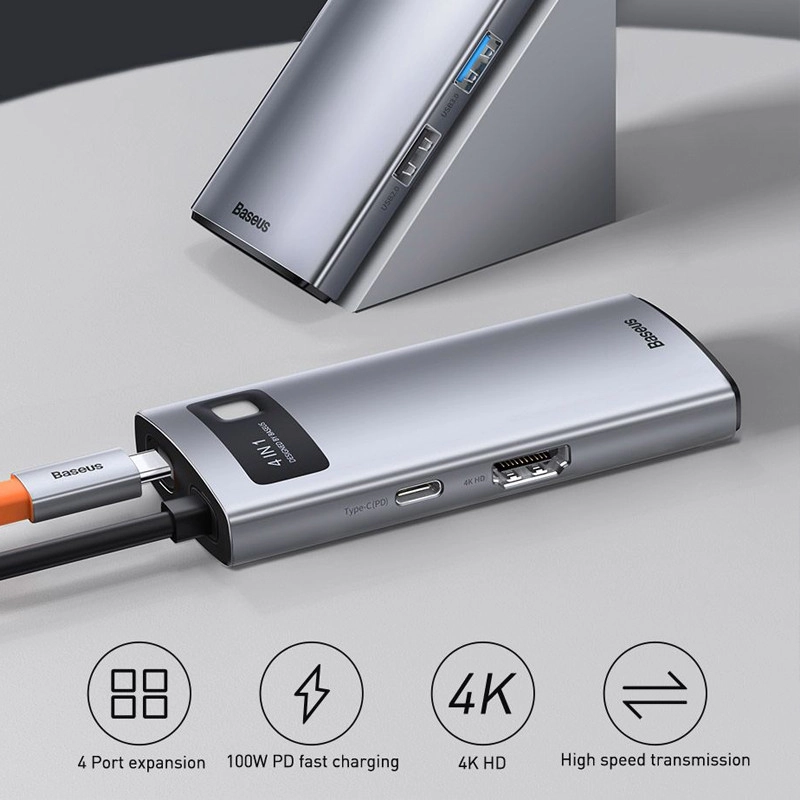 هاب 4 پورت USB-C باسئوس مدل CYOG - خاکستری