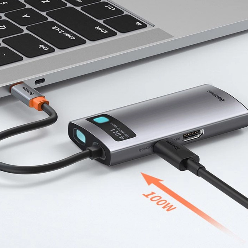 هاب 4 پورت USB-C باسئوس مدل CYOG - خاکستری