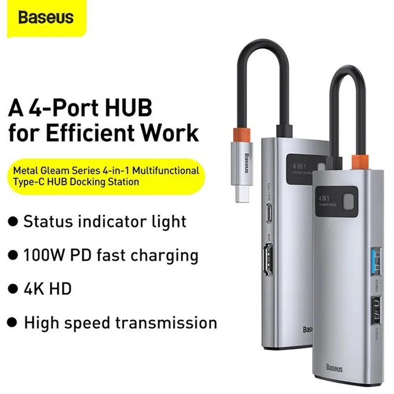 هاب 4 پورت USB-C باسئوس مدل CYOG - خاکستری