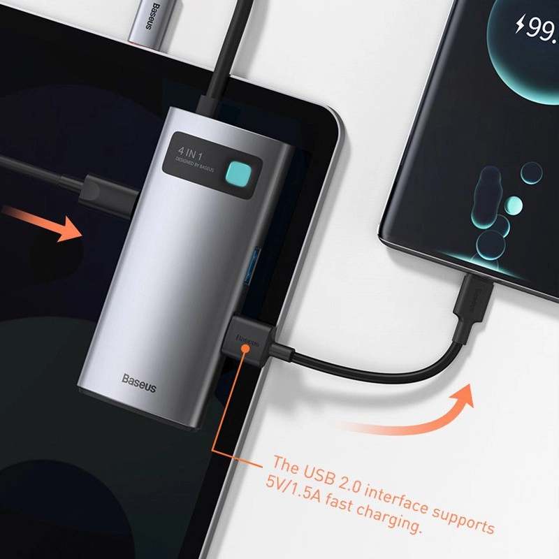 هاب 4 پورت USB-C باسئوس مدل CYOG - خاکستری