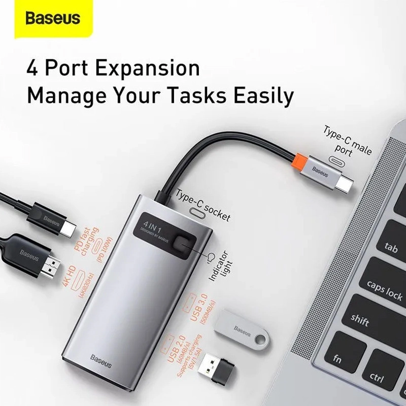 هاب 4 پورت USB-C باسئوس مدل CYOG - خاکستری