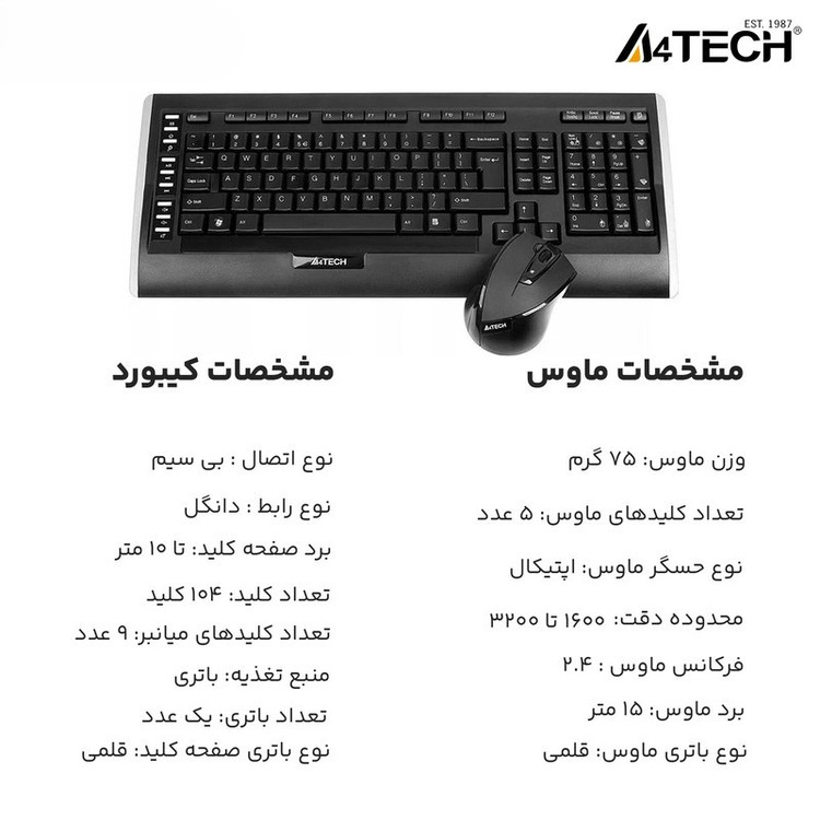 کیبورد و ماوس بی سیم ای فورتک مدل 9300F