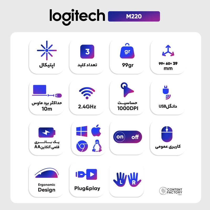 ماوس بی سیم لاجیتک مدل M220 - ذغالی